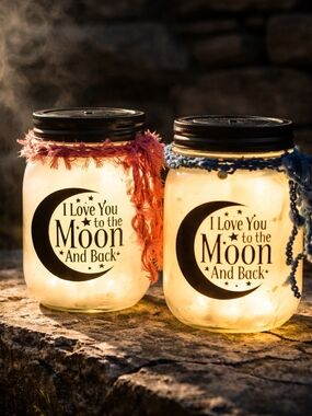 I Love You to the Moon and Back Lighted Mason Jar - Blue & Pink